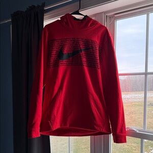Nike Red Men's Hoodie with Black Swoosh Graphic